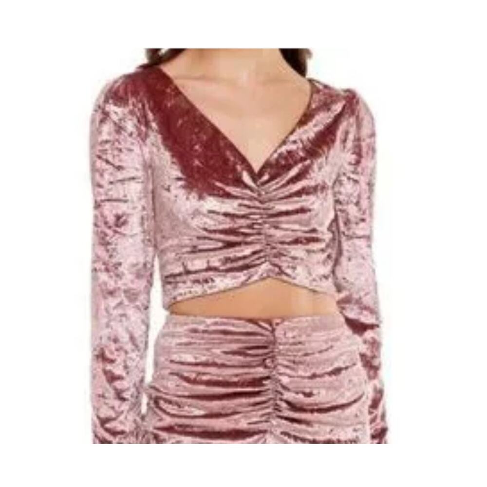 WAYF small ruched crushed velvet puff sleeve crop top TLS2 3038